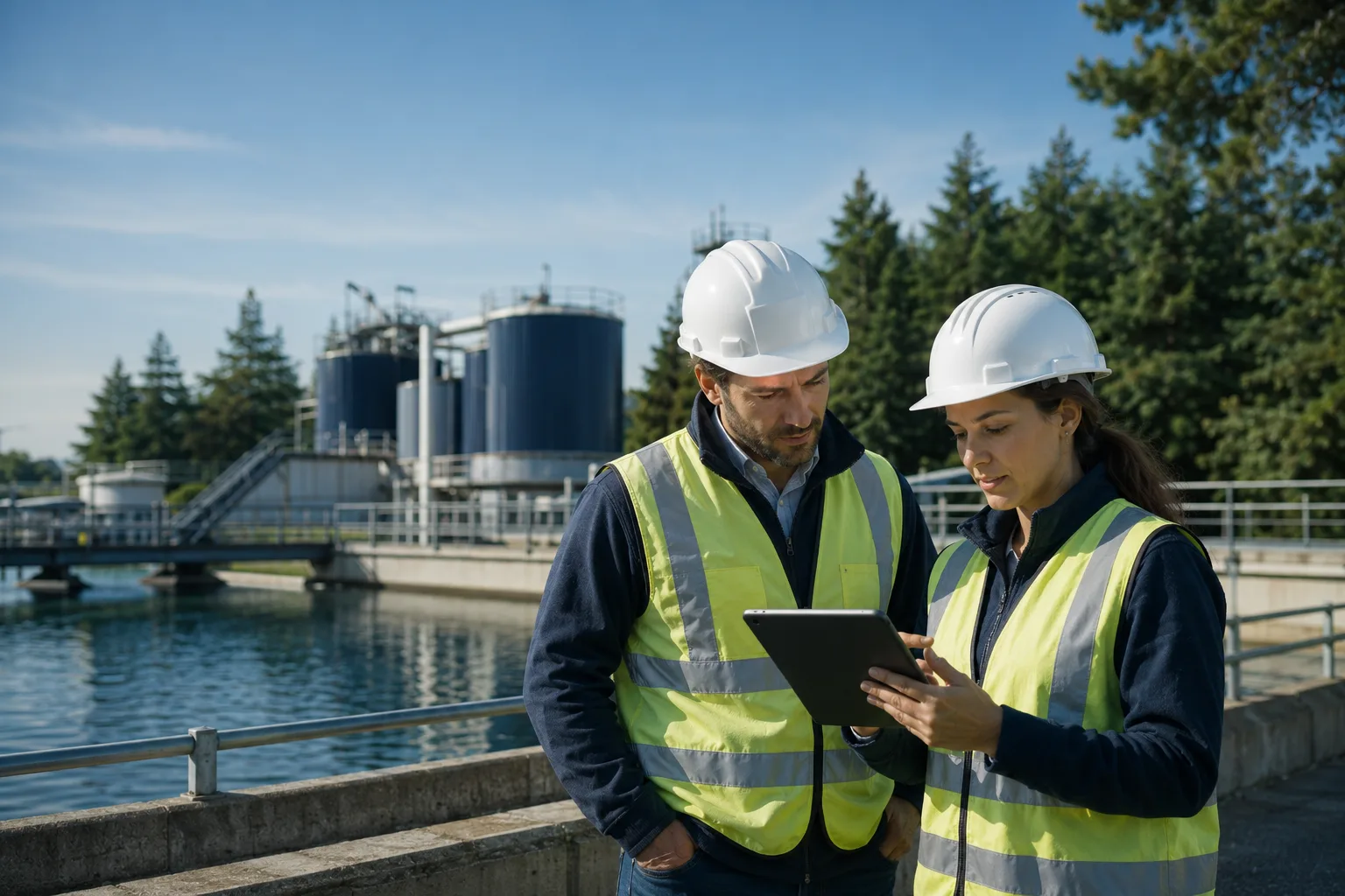 Ingenieros ambientales de Deplan revisando un proyecto técnico